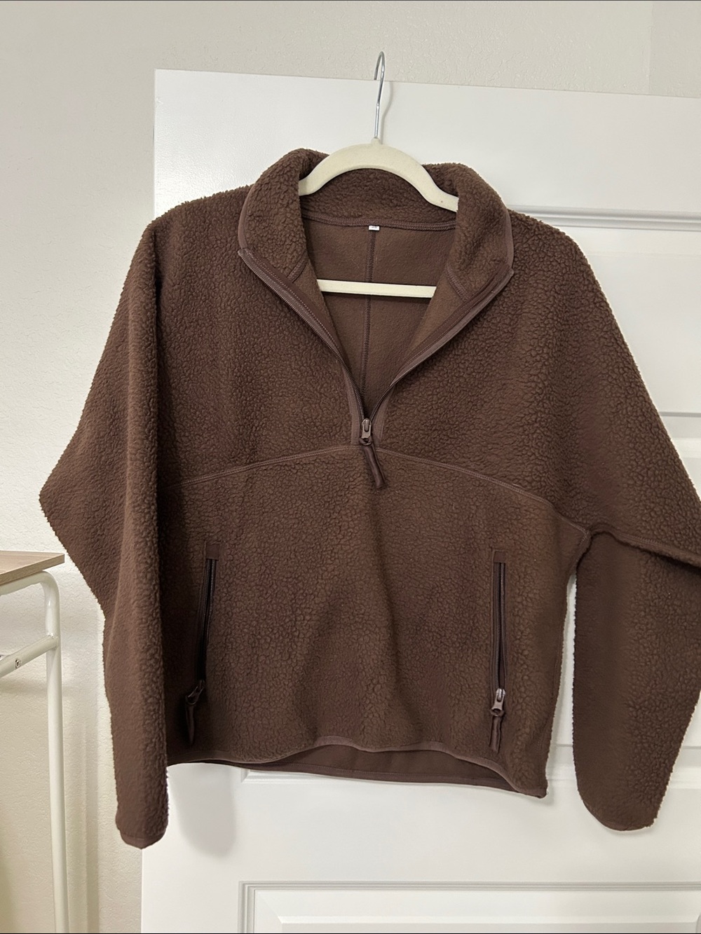 Women's Brown Sherpa Half-Zip Pullover Jacket